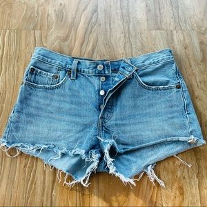 LEVI’S High Rise Button Fly Cut Off Denim Shorts